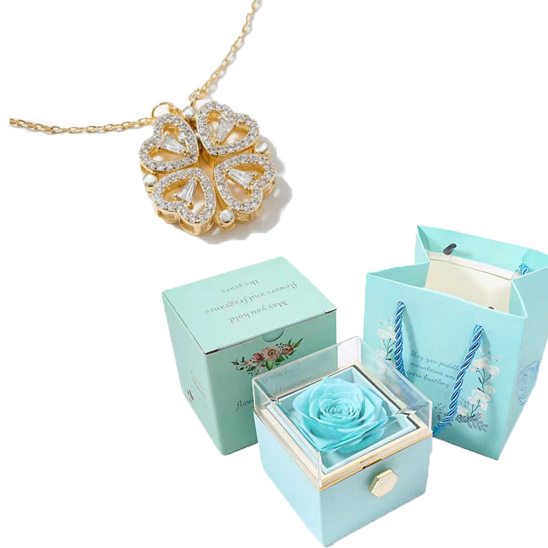 Colar Trevo 4 Folhas + Caixa Rotativa de Brinde - Edição Dia das Mães