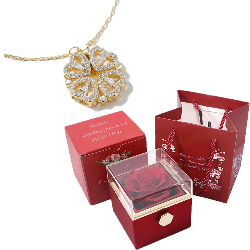 Colar Trevo 4 Folhas + Caixa Rotativa de Brinde - Edição Dia das Mães