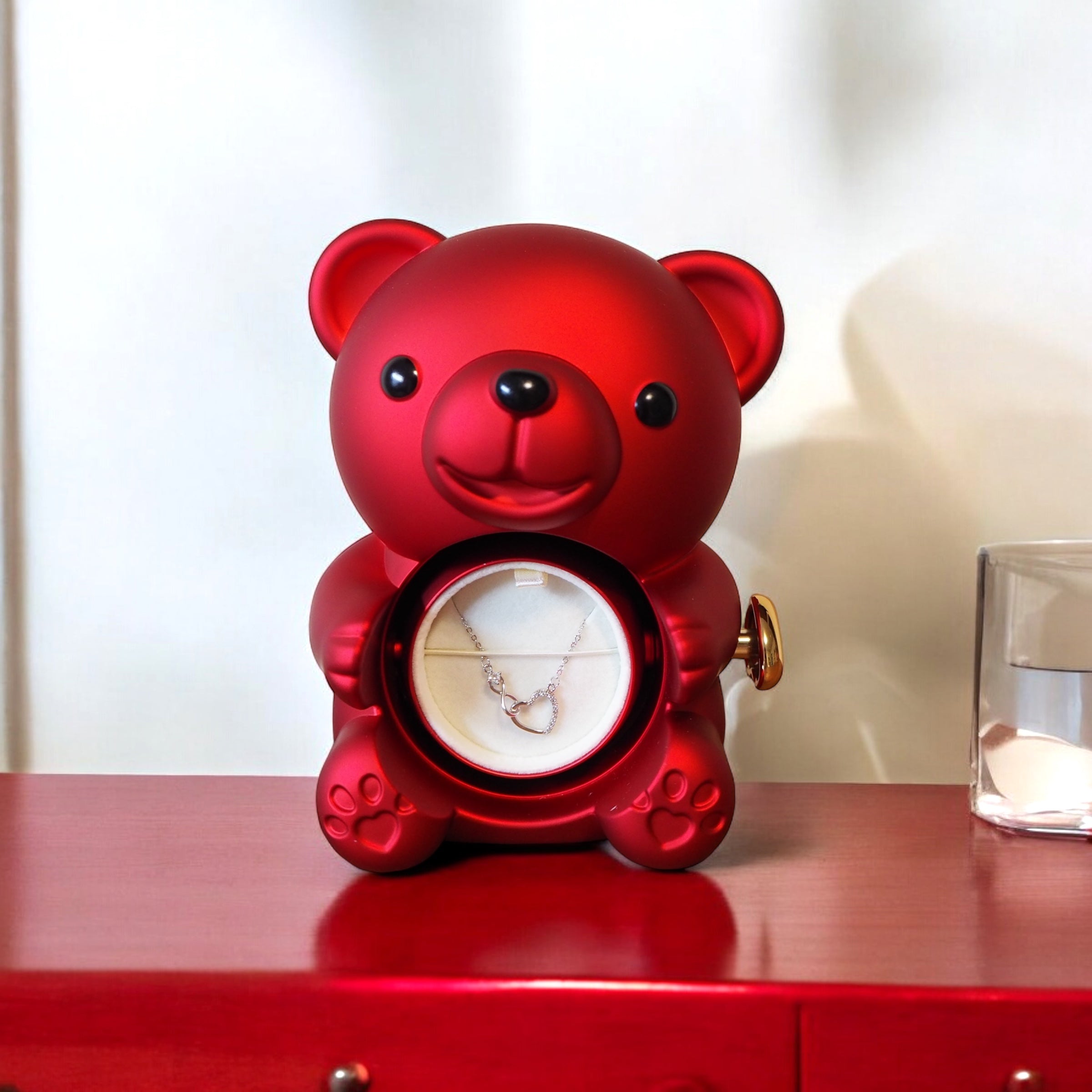 Urso Rotativo c/ Rosa Eterna e Colar Amor Infinito