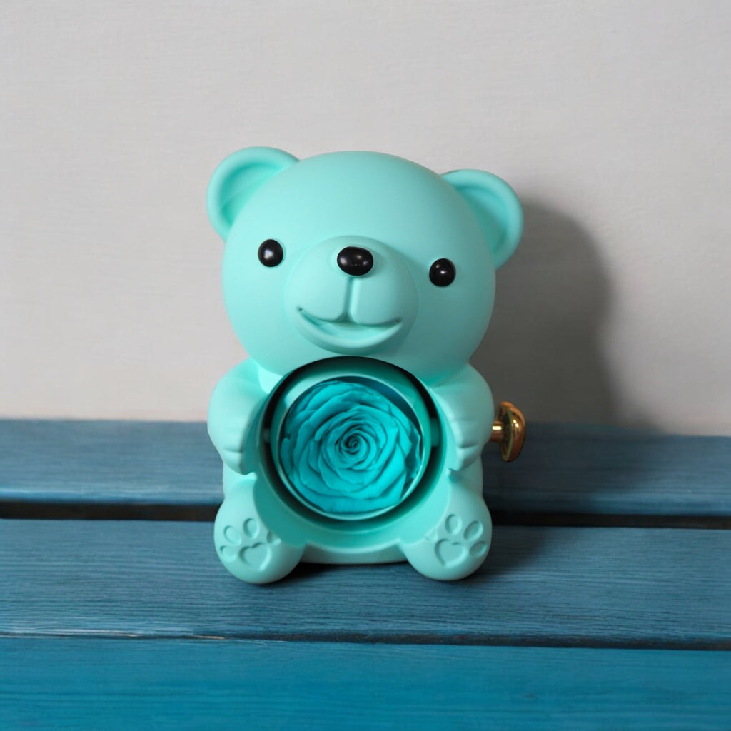 Urso Rotativo c/ Rosa Eterna e Colar Amor Infinito