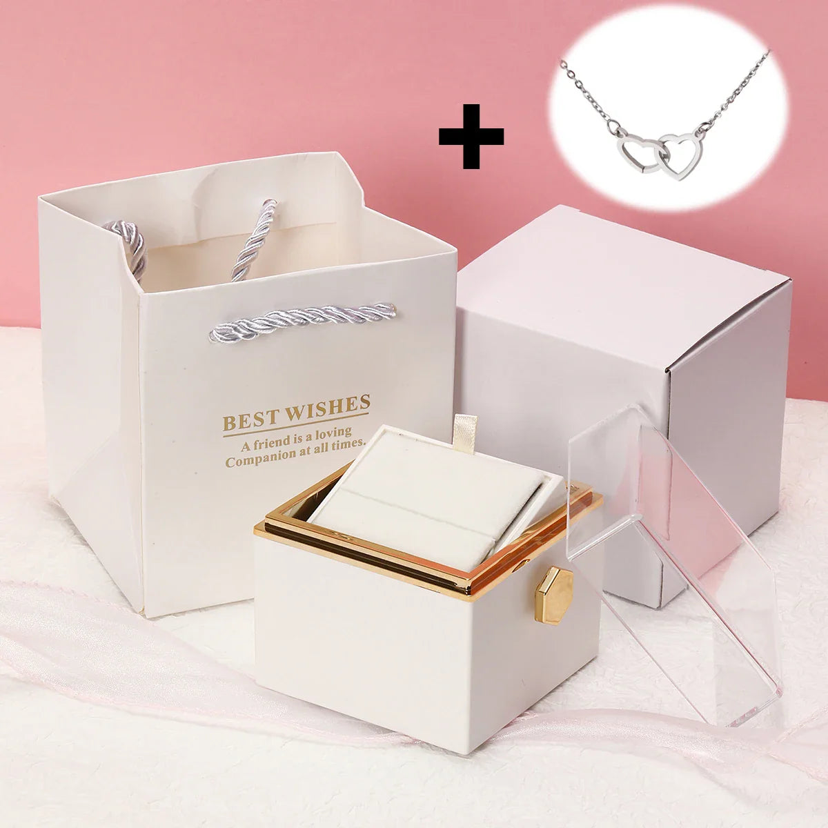 Floraza™ - Colar Dois Corações + Caixa Rotativa de Brinde - Cor Branca Exclusiva