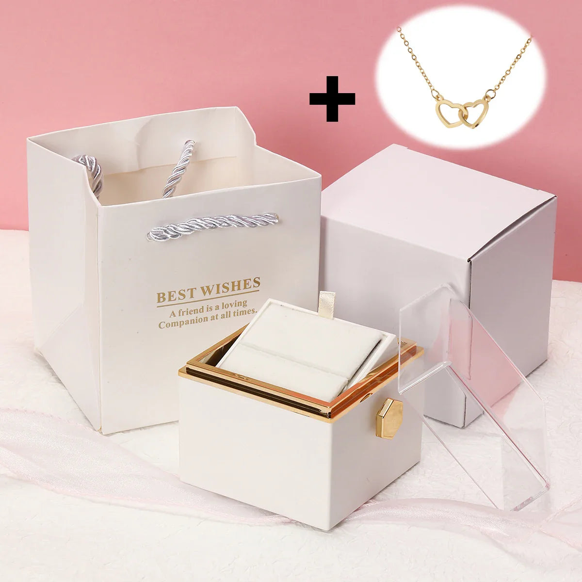 Floraza™ - Colar Dois Corações + Caixa Rotativa de Brinde - Cor Branca Exclusiva