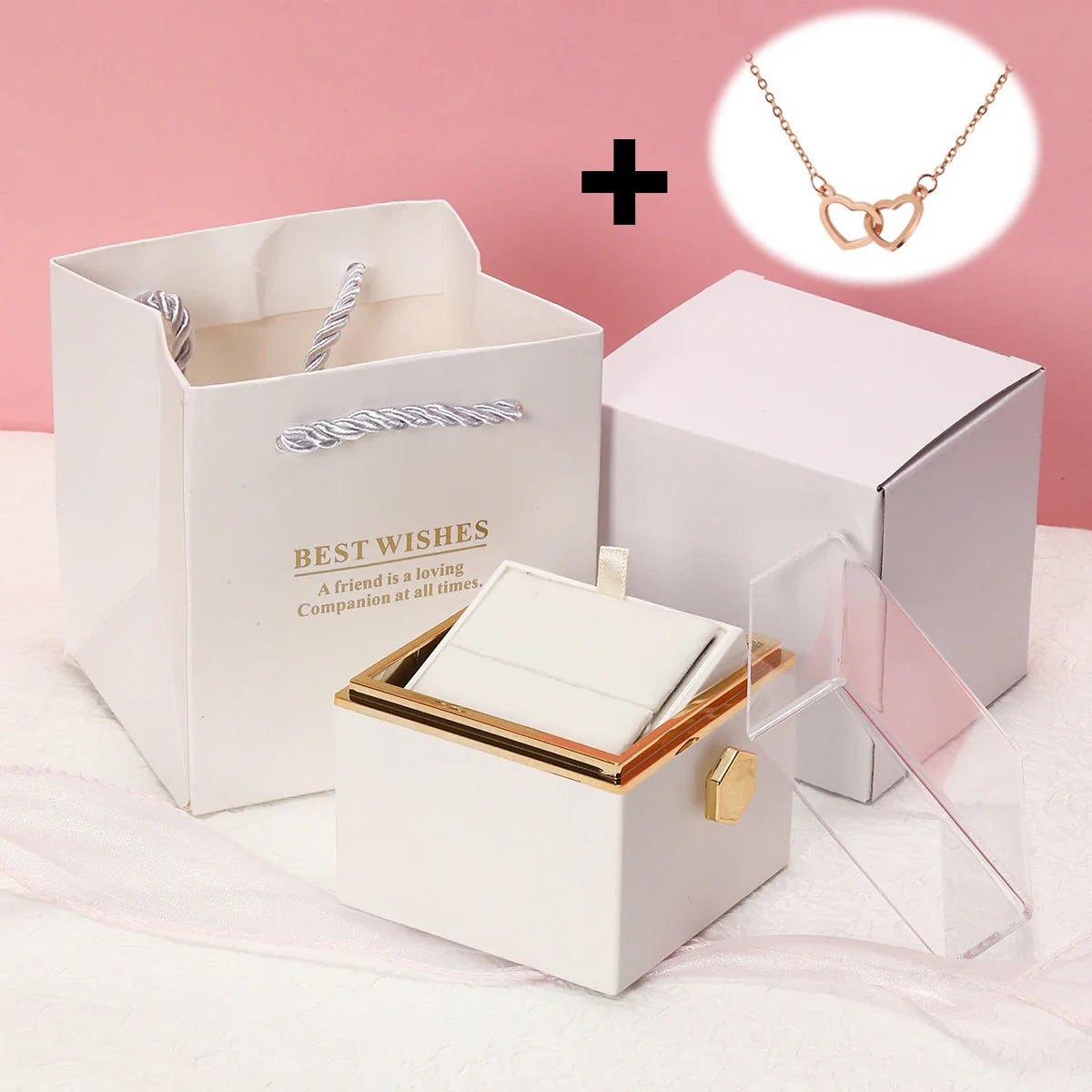 Floraza™ - Colar Dois Corações + Caixa Rotativa de Brinde - Cor Branca Exclusiva