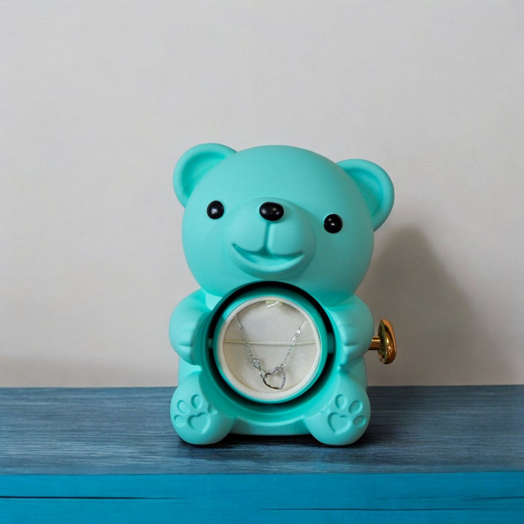 Urso Rotativo c/ Rosa Eterna e Colar Amor Infinito