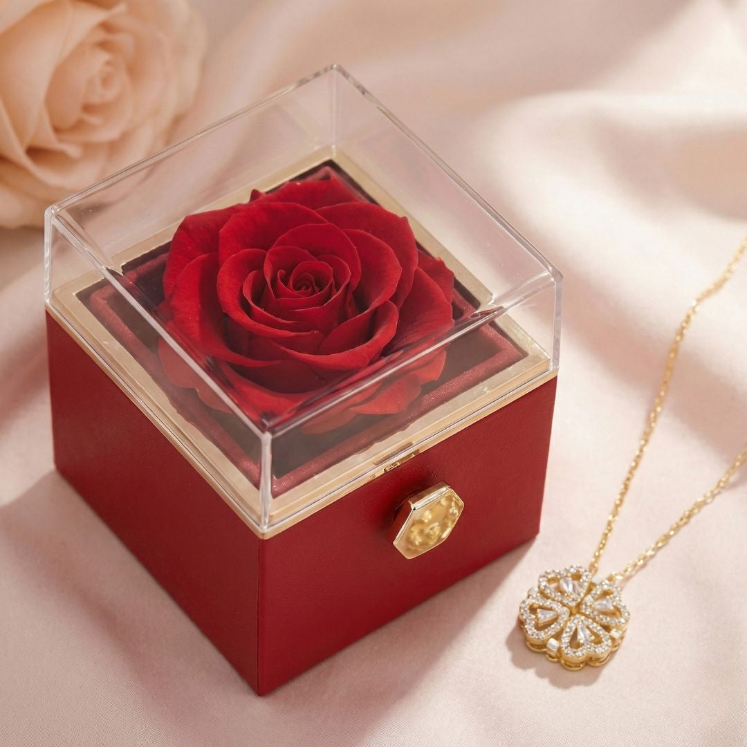 Colar Trevo 4 Folhas + Caixa Rotativa de Brinde - Edição Dia das Mães